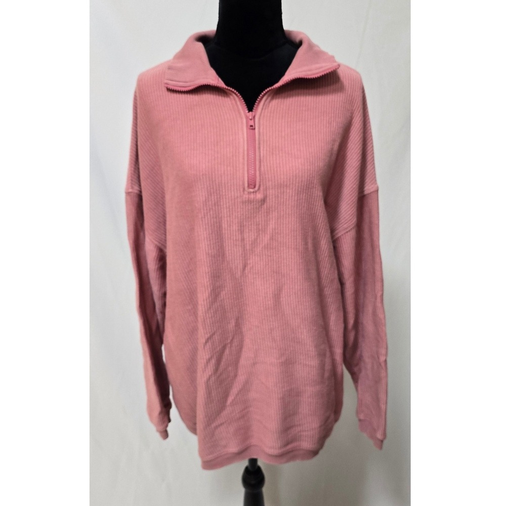 Aerie ribbed quarter zip pullover sweatshirt women M pink chunky Athleisure